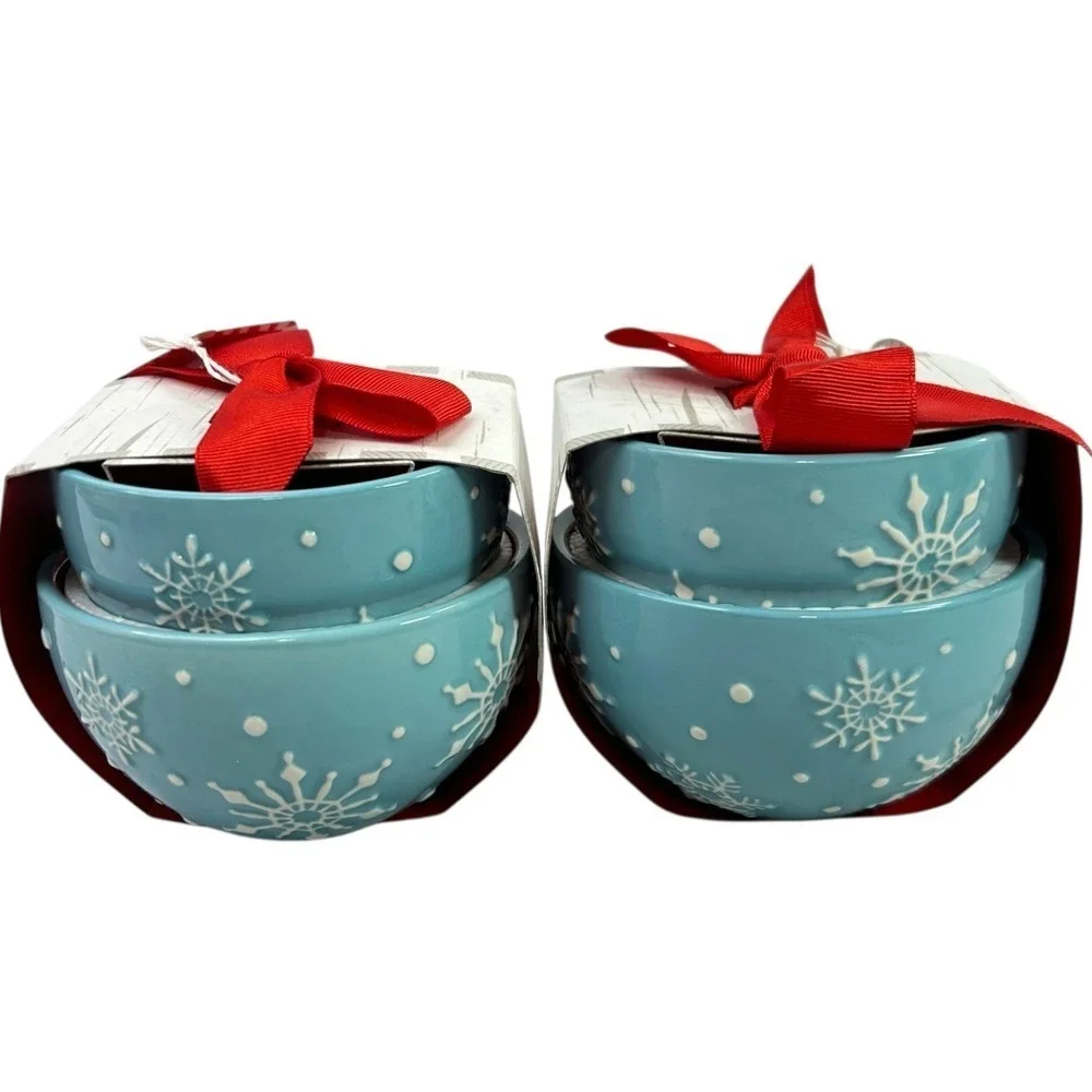Hallmark Northpole COZY‎ BOWLS Set of 2 Blue Snowflake Christmas Holiday Gift